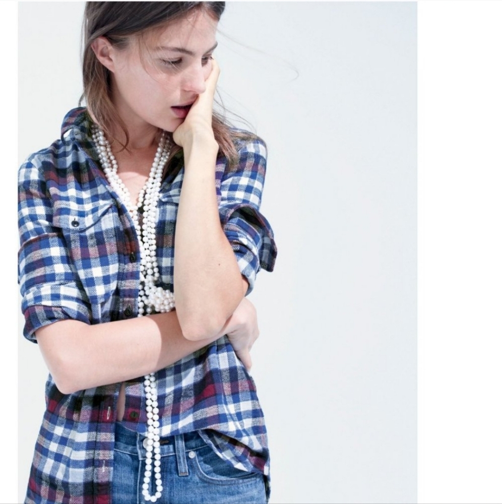 J. Crew Boyfriend Flannel Shirt Deep Sea Plaid Sz 6